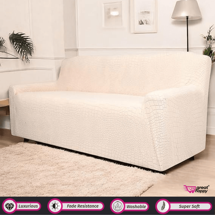 Crocodile Fabric Jacquard Sofa Cover Great Happy IN Beige 1 Seater 