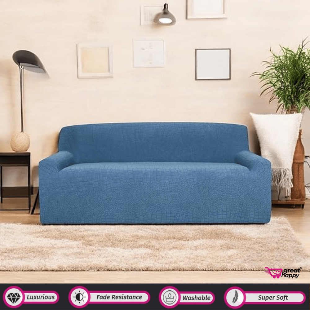 Crocodile Fabric Jacquard Sofa Cover Great Happy IN Blue 3 Seater 