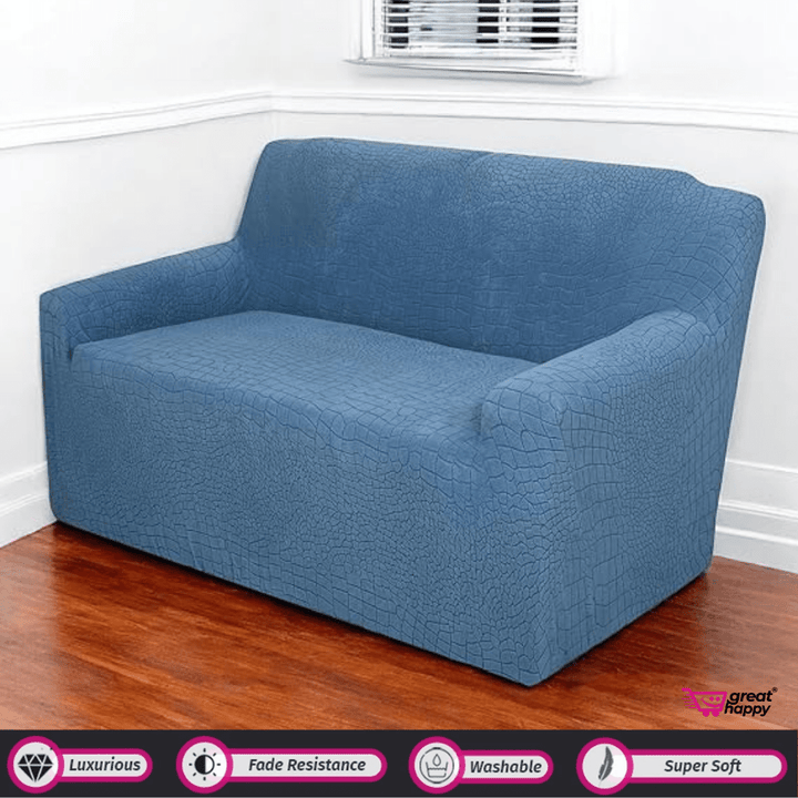 Crocodile Fabric Jacquard Sofa Cover Great Happy IN Blue 1 Seater 