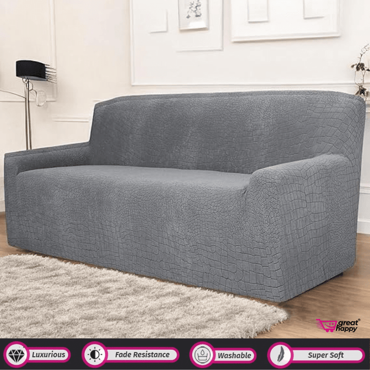 Crocodile Fabric Jacquard Sofa Cover Great Happy IN Charcoal 4 Seater 