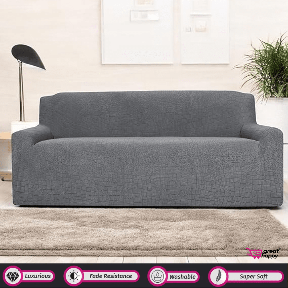 Crocodile Fabric Jacquard Sofa Cover Great Happy IN Charcoal 3 Seater 