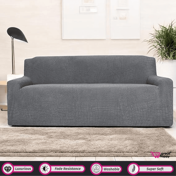 Crocodile Fabric Jacquard Sofa Cover Great Happy IN Charcoal 3 Seater 