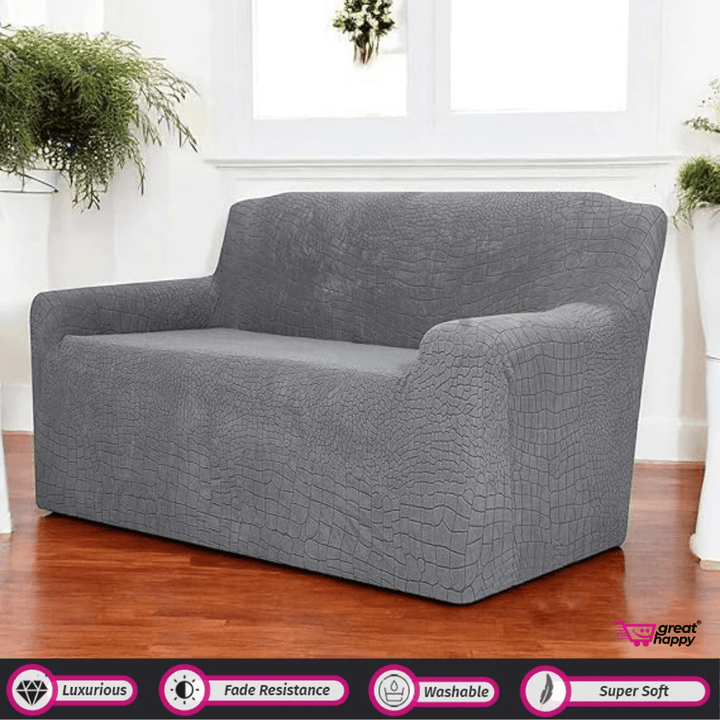 Crocodile Fabric Jacquard Sofa Cover Great Happy IN Charcoal 1 Seater 