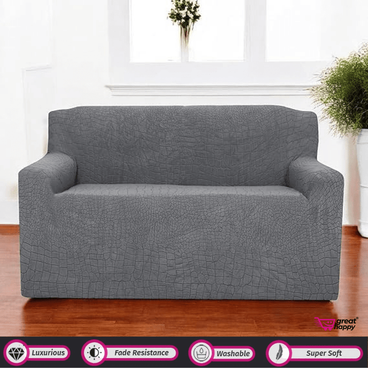 Crocodile Fabric Jacquard Sofa Cover Great Happy IN Charcoal 2 Seater 
