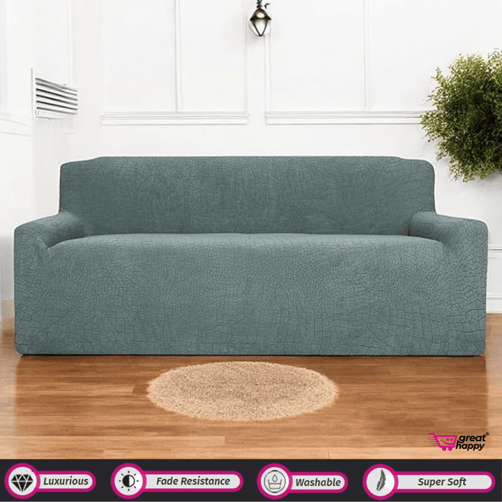Crocodile Fabric Jacquard Sofa Cover Great Happy IN Green 3 Seater 