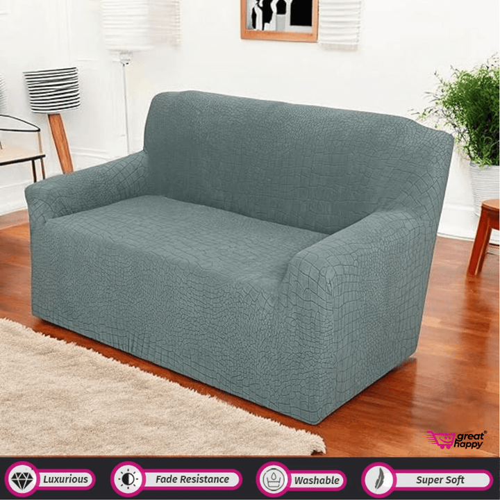 Crocodile Fabric Jacquard Sofa Cover Great Happy IN Green 1 Seater 