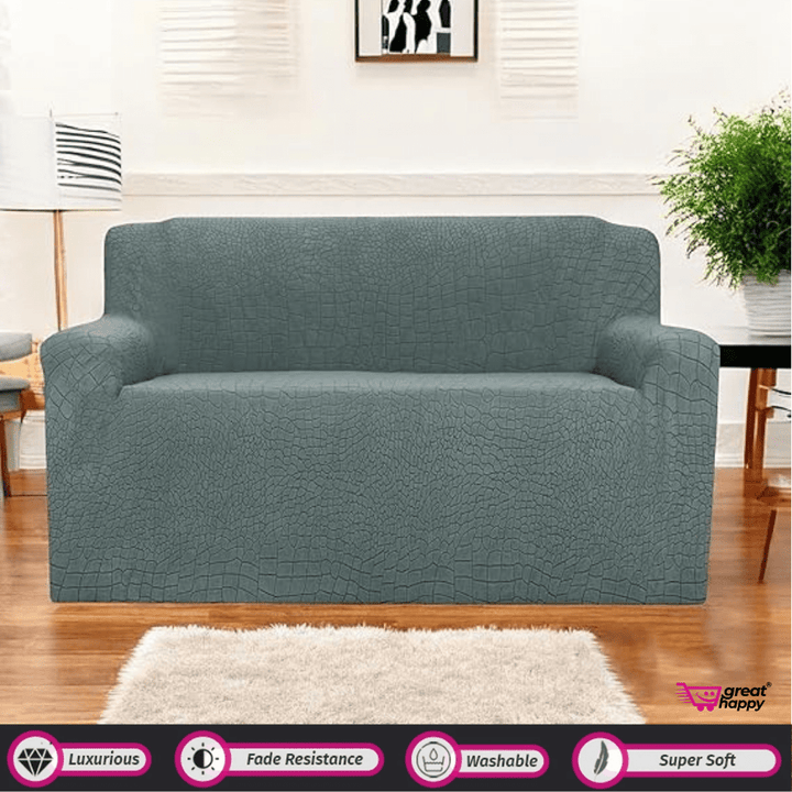 Crocodile Fabric Jacquard Sofa Cover Great Happy IN Green 2 Seater 