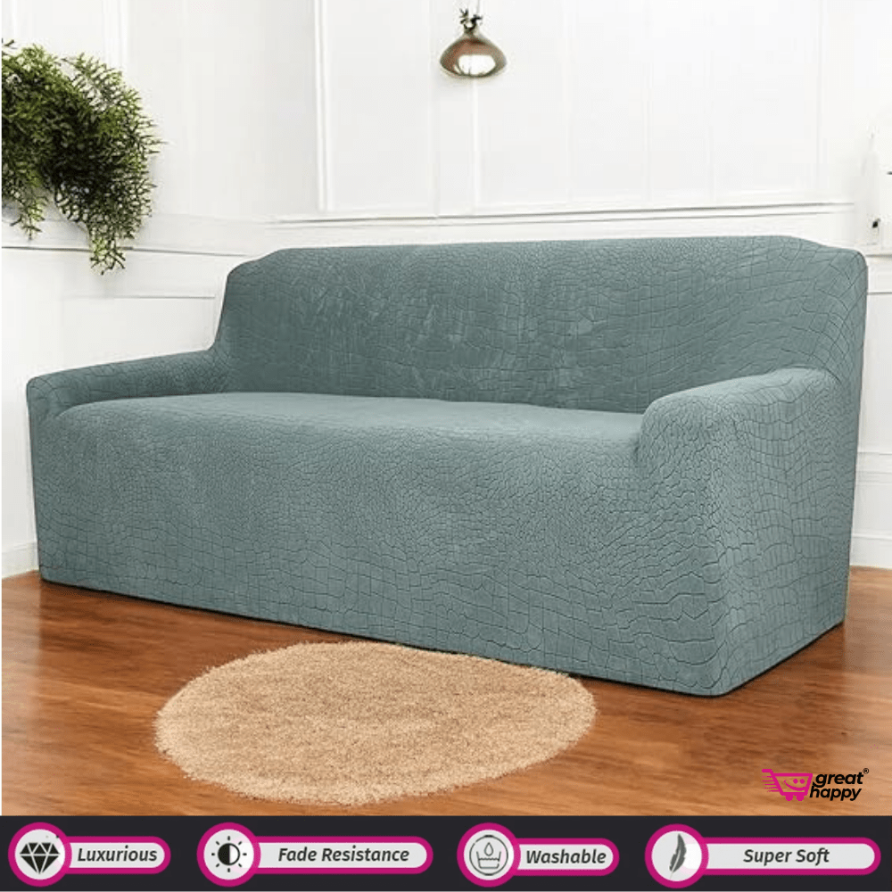 Crocodile Fabric Jacquard Sofa Cover Great Happy IN Green 4 Seater 