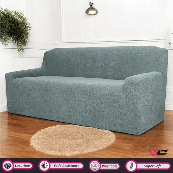 Crocodile Fabric Jacquard Sofa Cover Great Happy IN Green 4 Seater 
