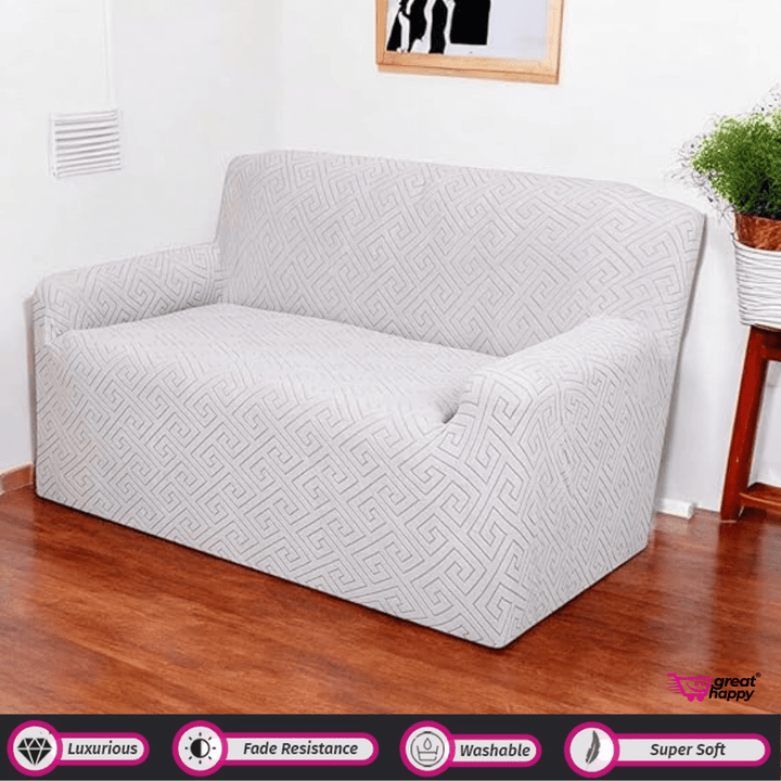 Greek Key Pattern Jacquard Sofa Cover Great Happy IN Smoke 2 Seater 