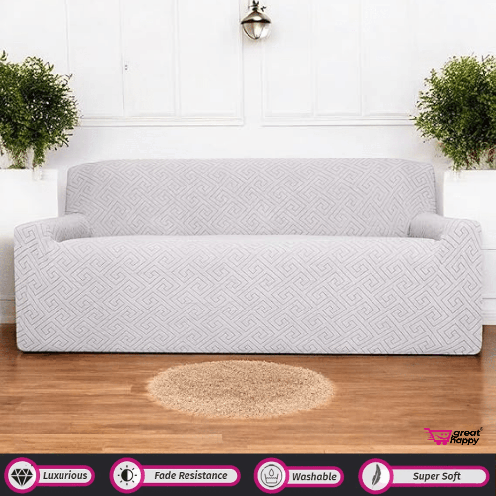 Greek Key Pattern Jacquard Sofa Cover Great Happy IN Smoke 3 Seater 