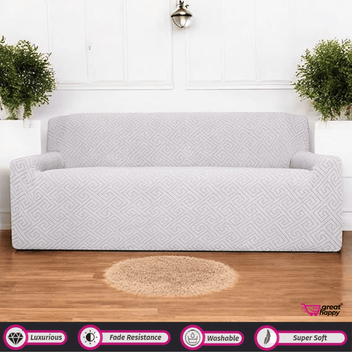 Greek Key Pattern Jacquard Sofa Cover Great Happy IN Smoke 3 Seater 