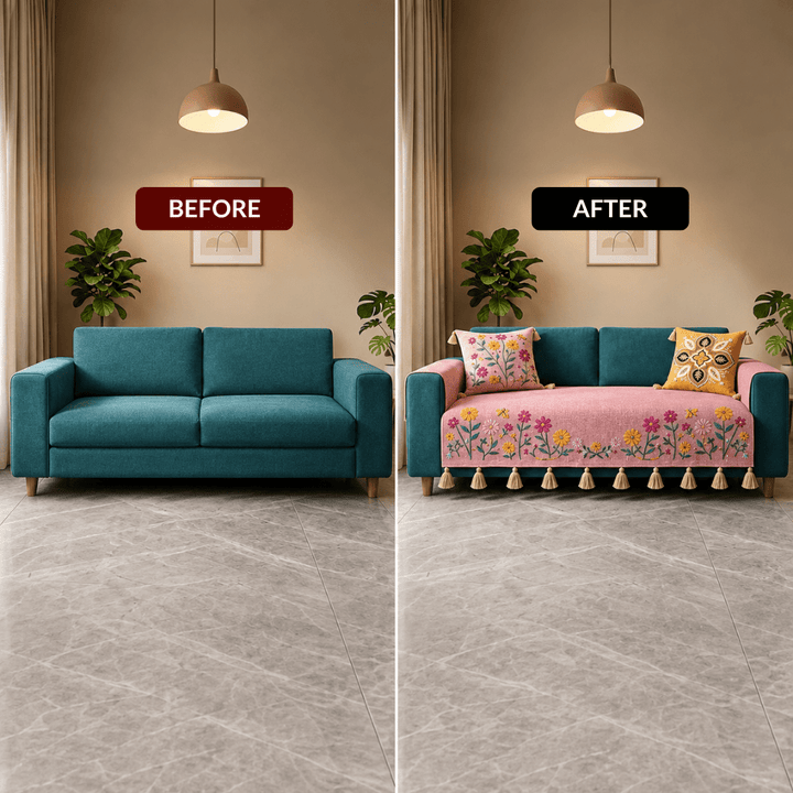 Rose Meadow Jute Cotton Sofa Cover jute sofa cover Great Happy IN 