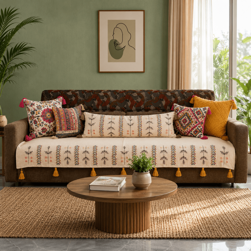 Jute Cotton Sofa Cover jute sofa cover Great Happy IN Sage Ivory 3 Seater 
