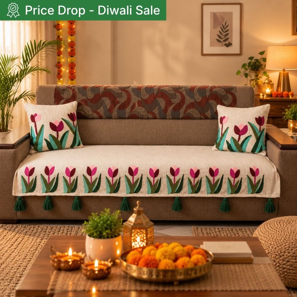 Jute Look Cotton Sofa Cover jute sofa cover Great Happy IN Kashmir Tulip 3 Seater 