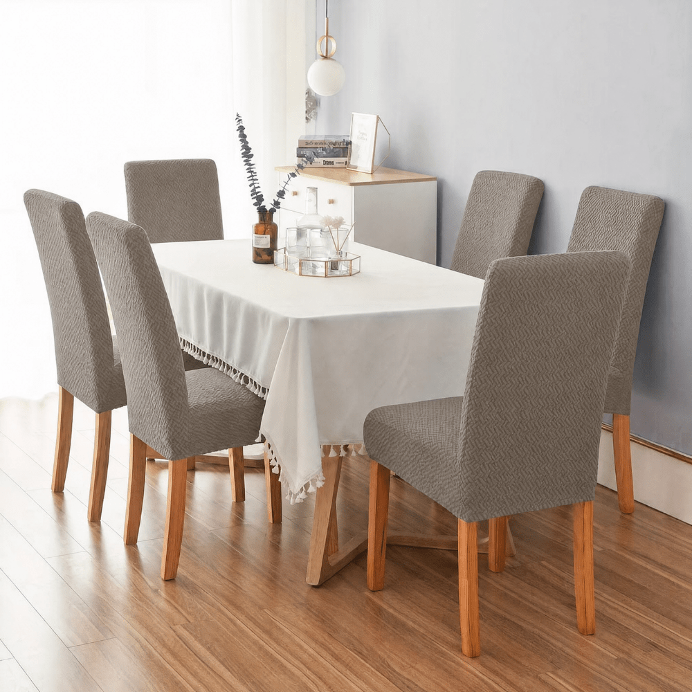 Polar Fleece Premium Chair Cover - Stretchable & Elastic Fitted Great Happy IN Polar Fleece Khaki Pack of 4 