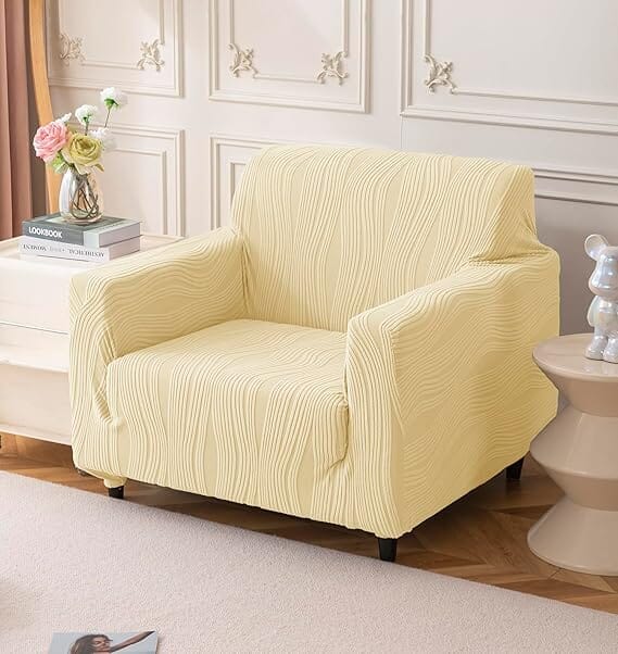 Beige Crizzle Pattern Jacquard Sofa Cover Great Happy IN 1 Seater 