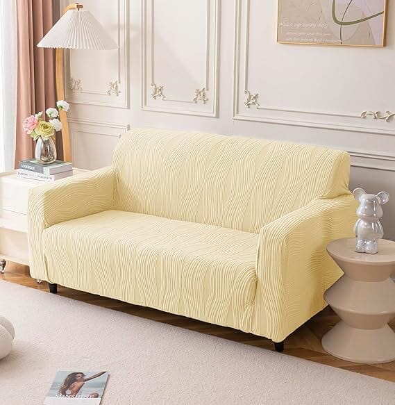 Crizzle Pattern Jacquard Sofa Cover Great Happy IN Beige Crizzle 2 Seater 