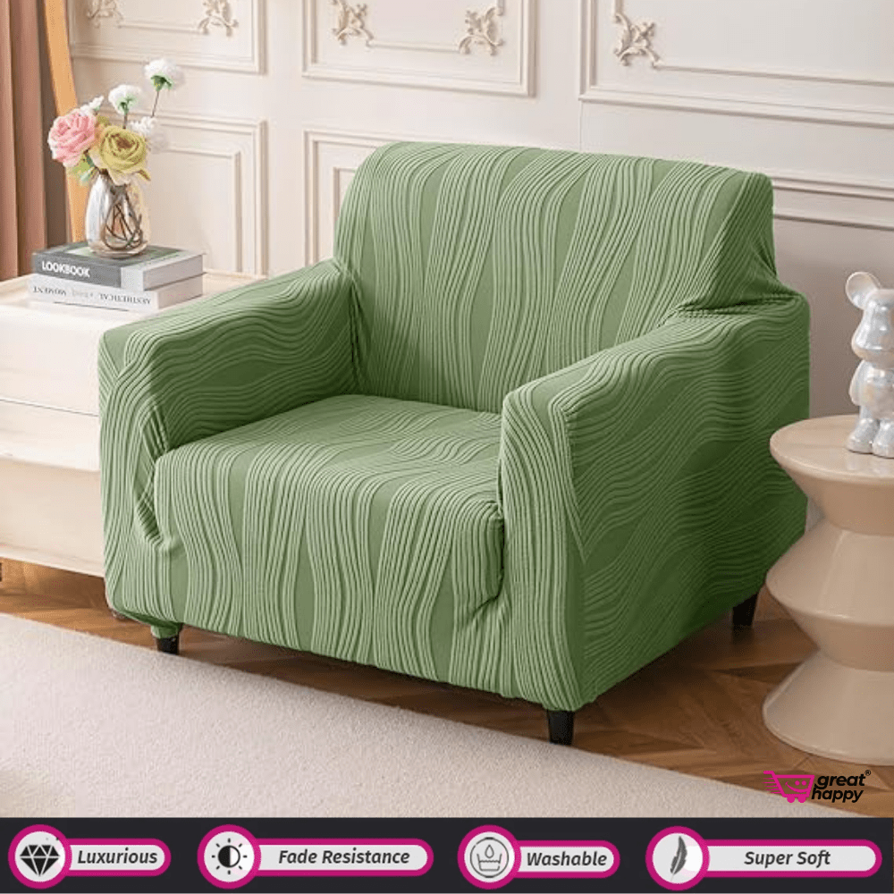Crizzle Pattern Jacquard Sofa Cover Great Happy IN Green 1 Seater 