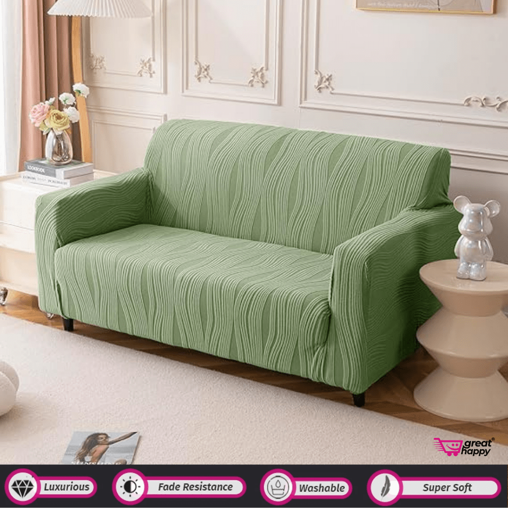 Crizzle Pattern Jacquard Sofa Cover Great Happy IN Green 2 Seater 