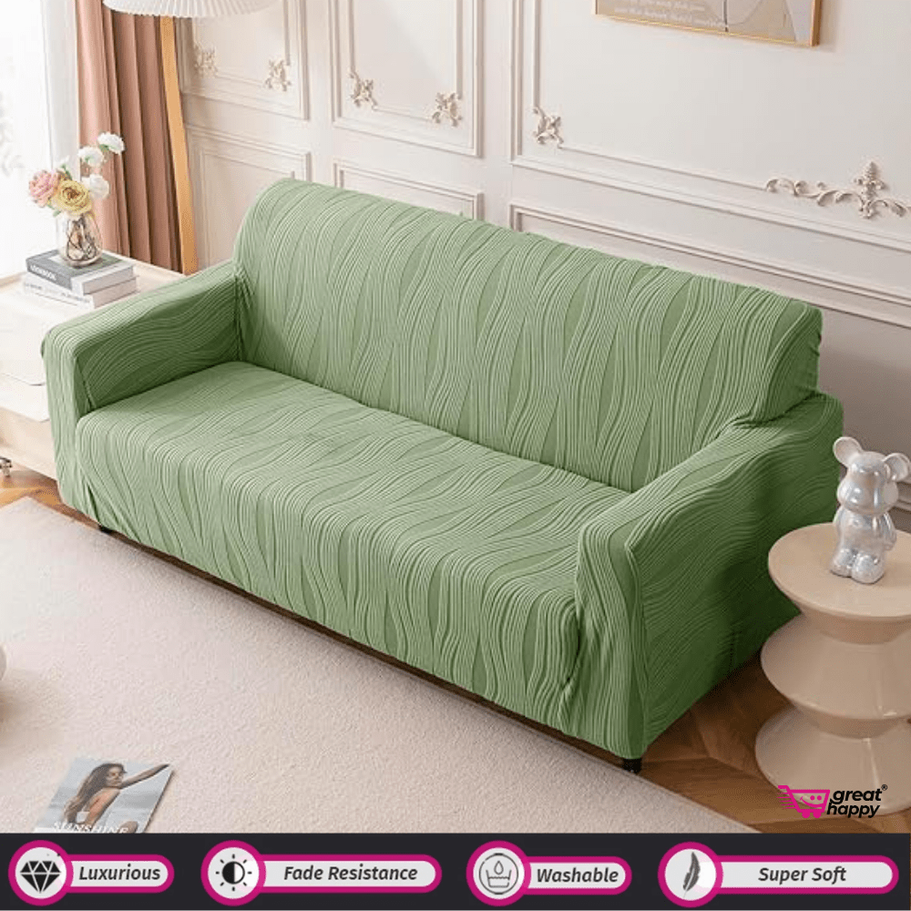 Crizzle Pattern Jacquard Sofa Cover Great Happy IN Green 4 Seater 
