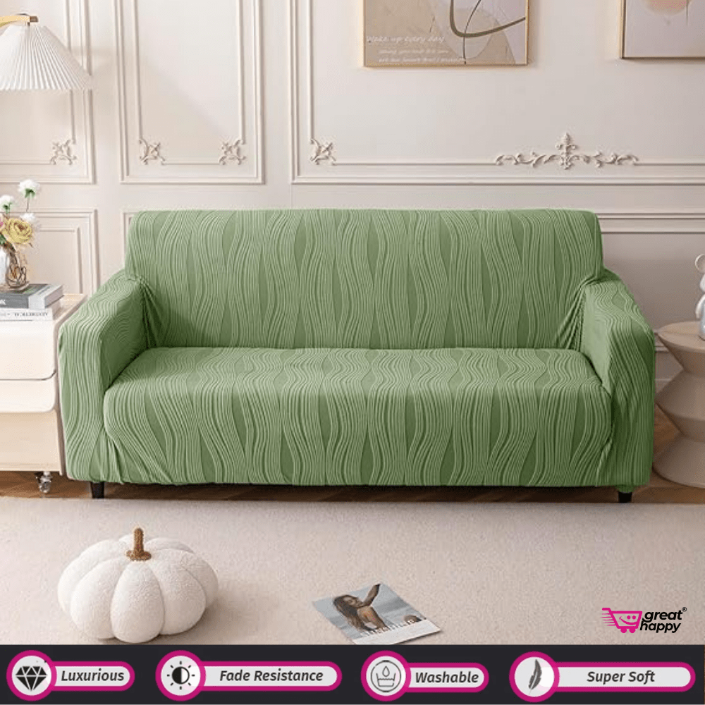 Crizzle Pattern Jacquard Sofa Cover Great Happy IN Green 3 Seater 