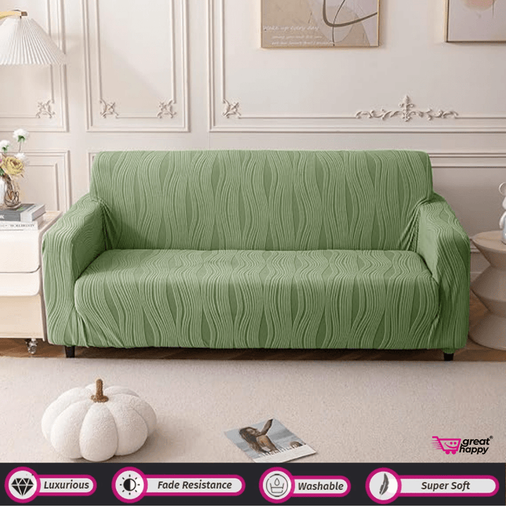 Crizzle Pattern Jacquard Sofa Cover Great Happy IN Green 3 Seater 