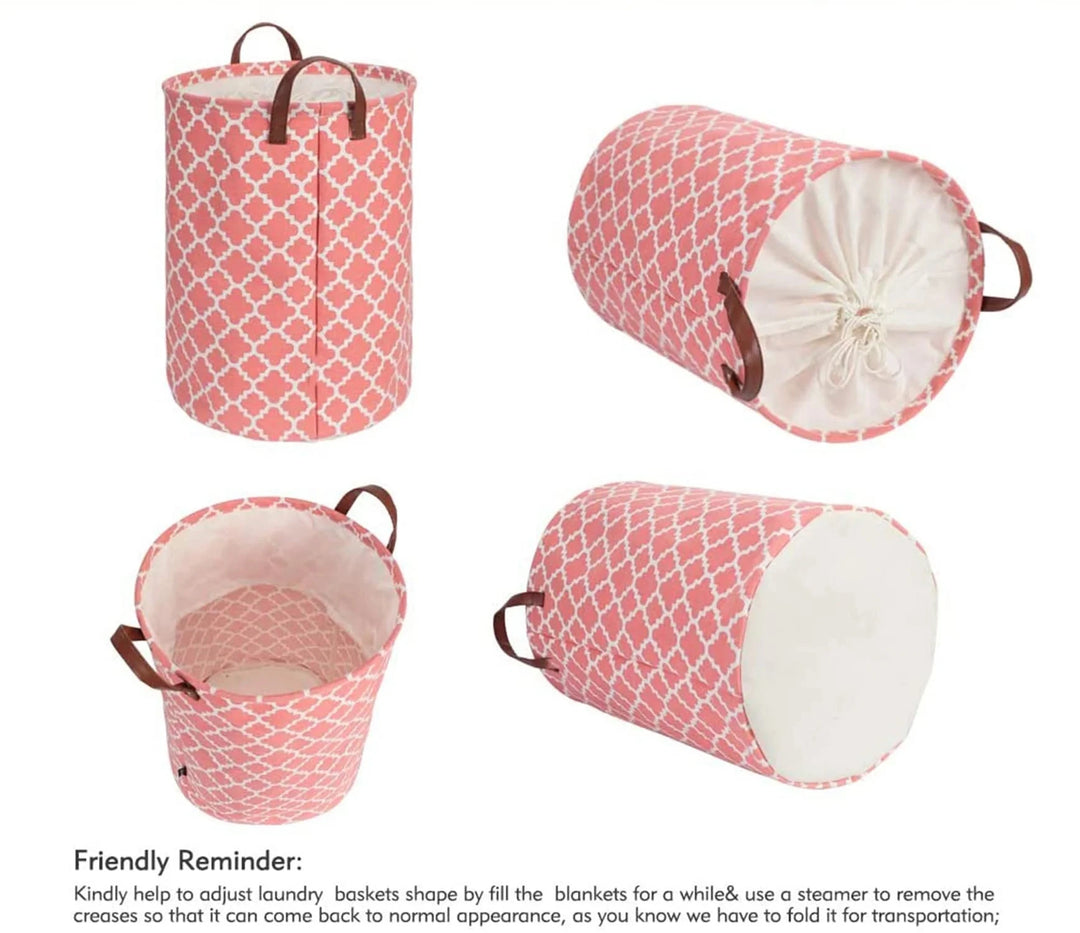 Collapsible Laundry Basket with Leather Handles Great Happy IN 