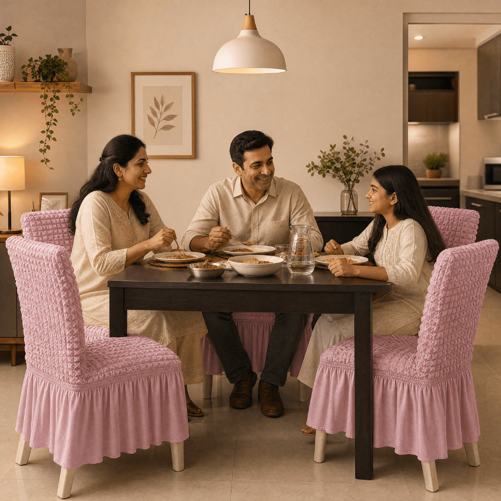 Pink Bubble Frill Chair Cover- Stretchable & Elastic Fitted Great Happy IN 