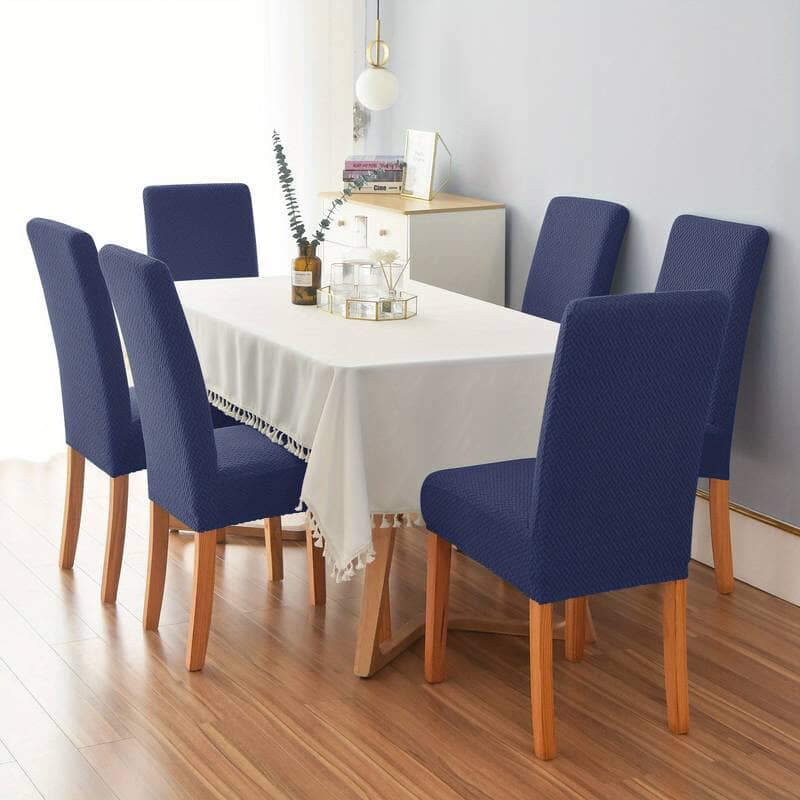 Navy Blue Polar Fleece Premium Chair Cover - Stretchable & Elastic Fitted Great Happy IN 4 PCS - ₹1799 