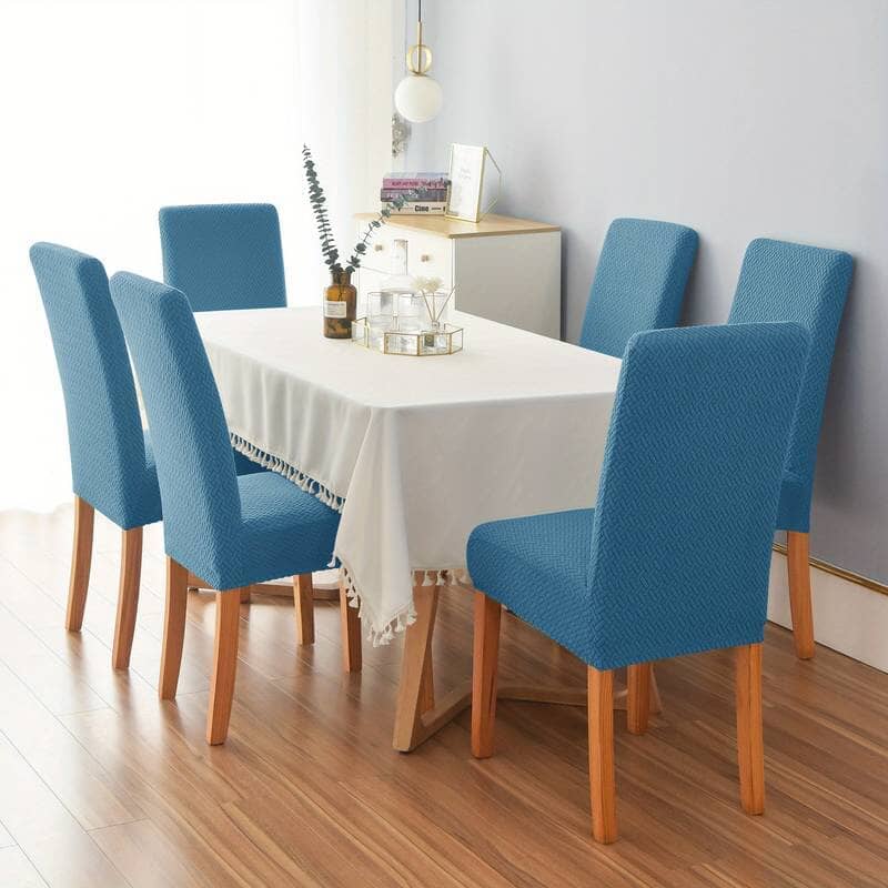 Sky Blue Polar Fleece Premium Chair Cover - Stretchable & Elastic Fitted Great Happy IN 4 PCS - ₹1799 