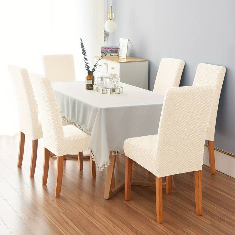 Cream Polar Fleece Premium Chair Cover - Stretchable & Elastic Fitted Great Happy IN 4 PCS - ₹1799 