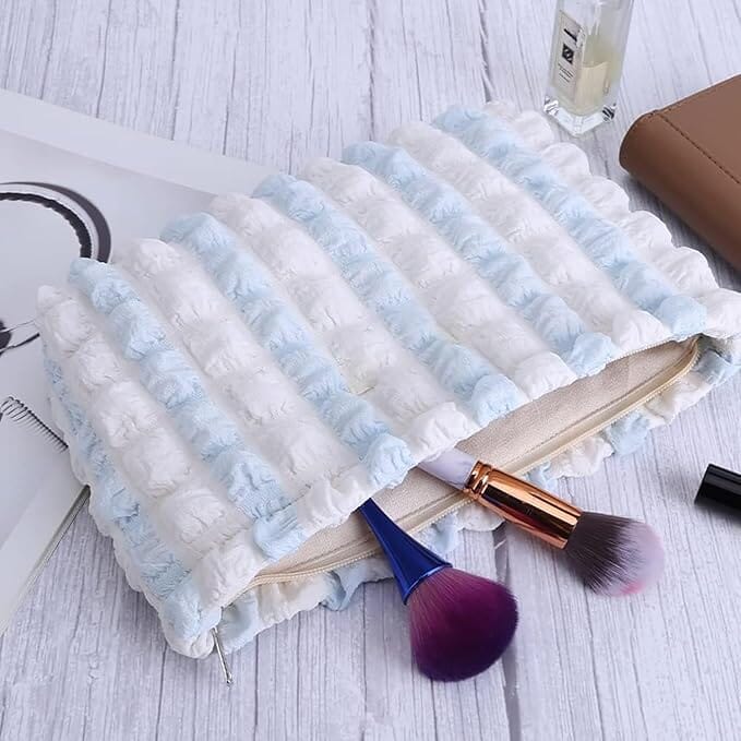 Cute White-Blue Puffy Makeup Bag Great Happy IN 