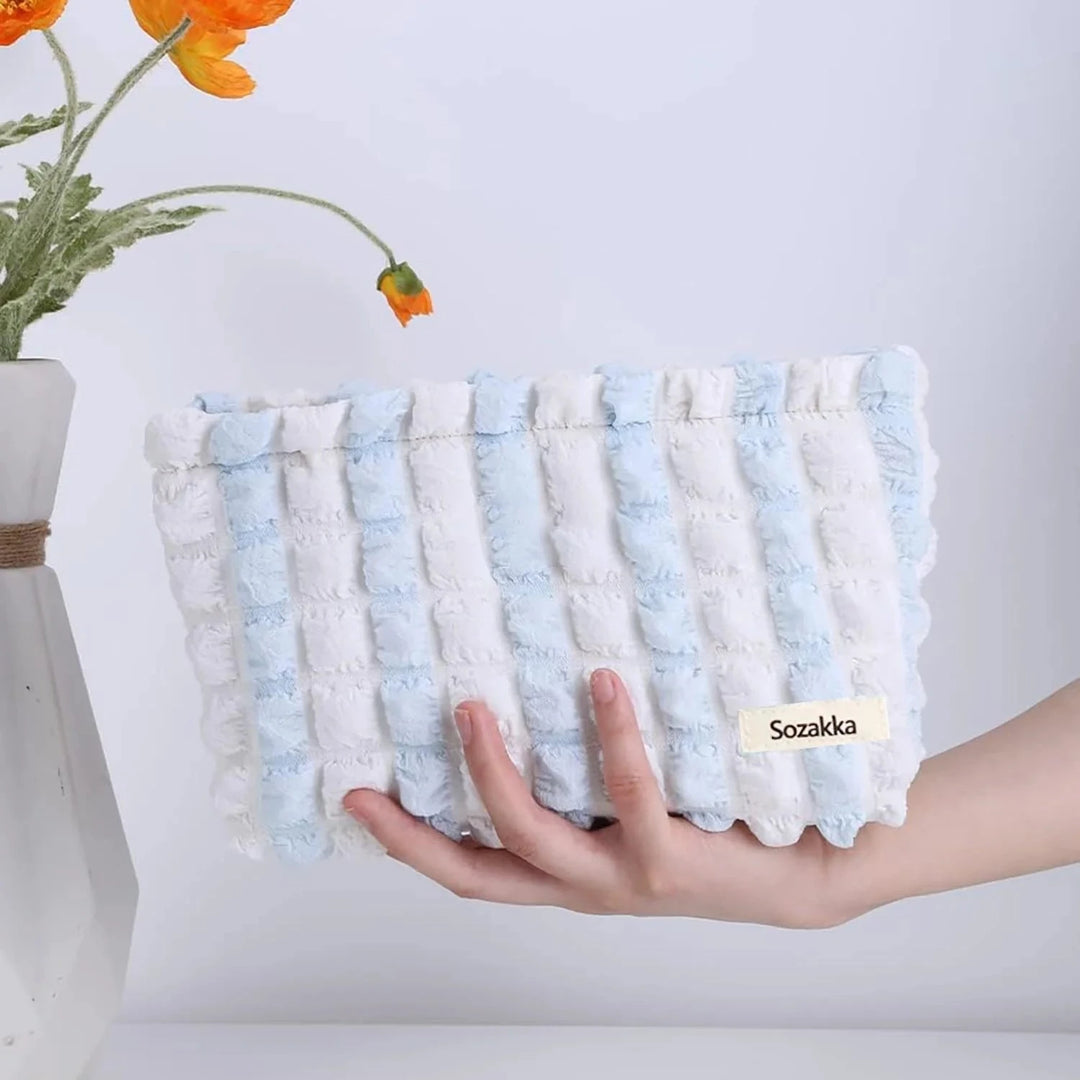 Cute White-Blue Puffy Makeup Bag Great Happy IN 