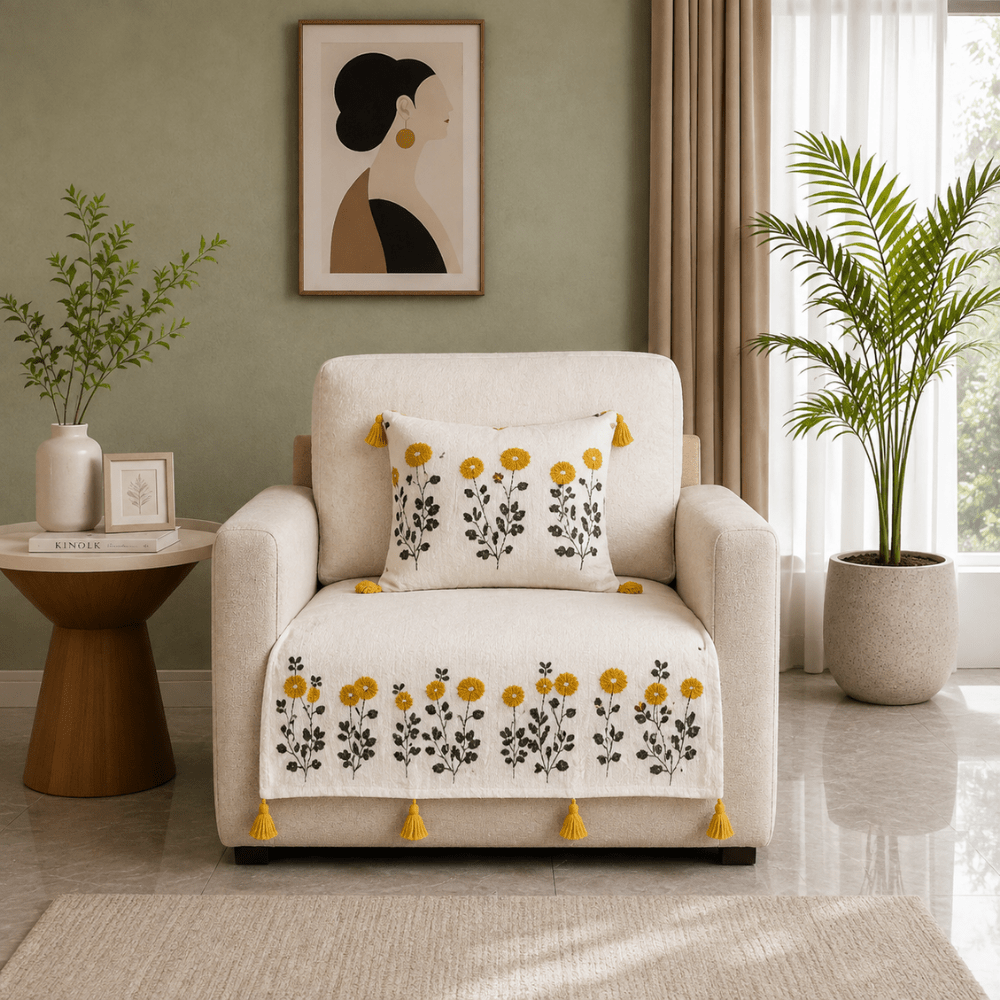 Jute Cotton Sofa Cover jute sofa cover Great Happy IN Marigold Ivory 1 Seater 
