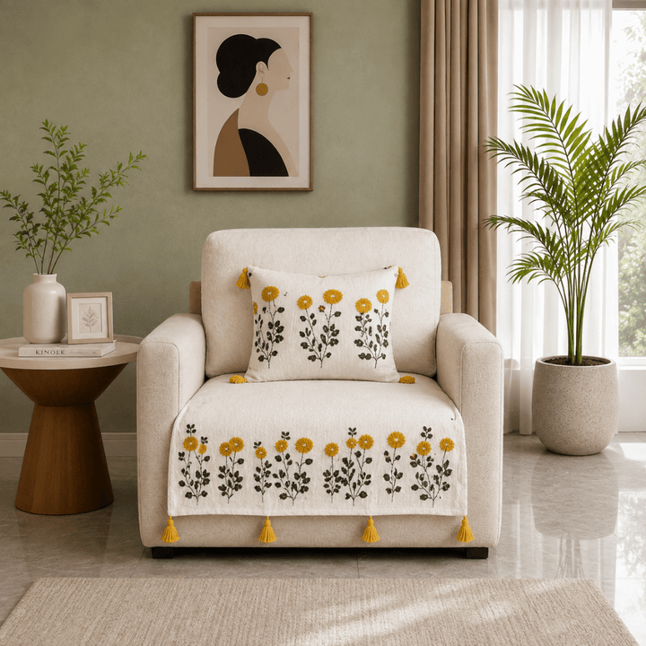 Jute Cotton Sofa Cover jute sofa cover Great Happy IN Marigold Ivory 1 Seater 