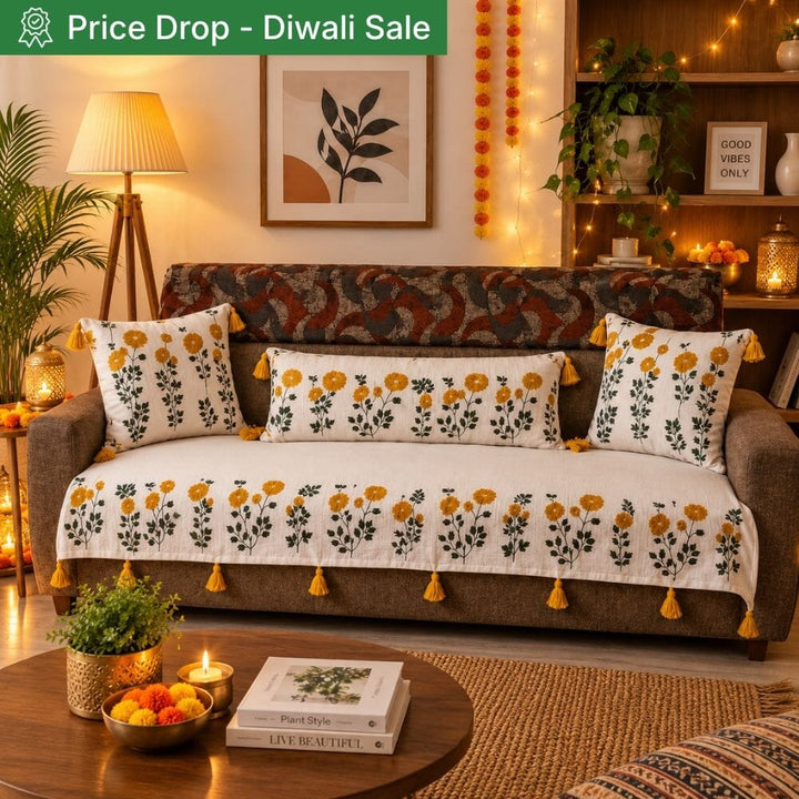 Marigold Ivory Jute Look Cotton Sofa Cover jute sofa cover Great Happy IN 3 Seater 