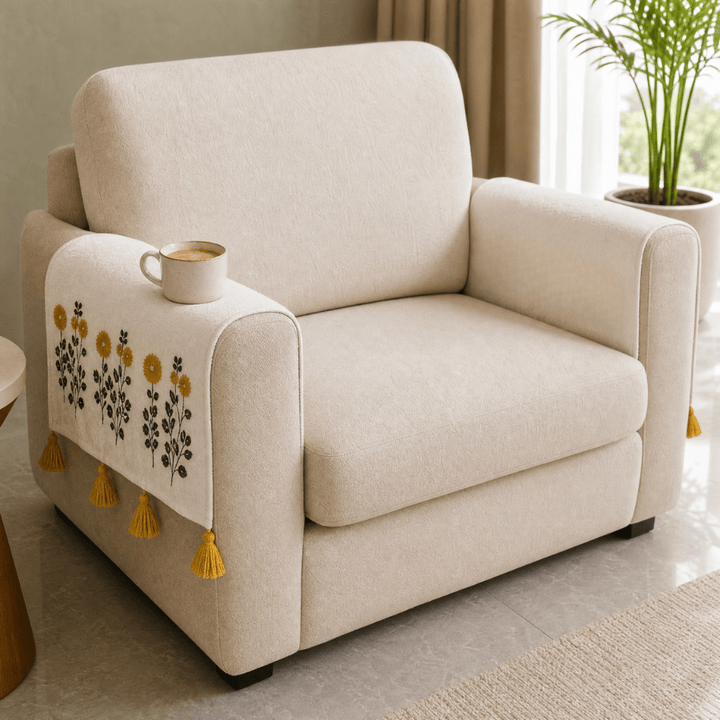 Jute Cotton Sofa Cover jute sofa cover Great Happy IN Marigold Ivory Hand Rest Cover - 2 PCS 