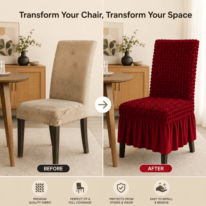 Maroon Bubble Frill Chair Cover- Stretchable & Elastic Fitted
