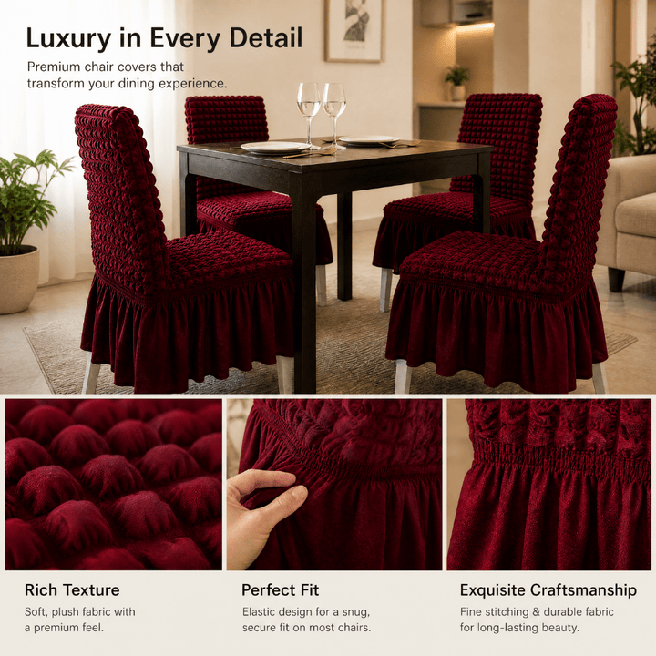 Maroon Bubble Frill Chair Cover- Stretchable & Elastic Fitted