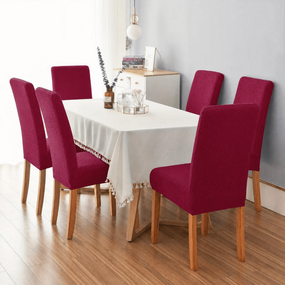 Maroon Polar Fleece Premium Chair Cover - Stretchable & Elastic Fitted Great Happy IN 4 PCS - ₹1699 