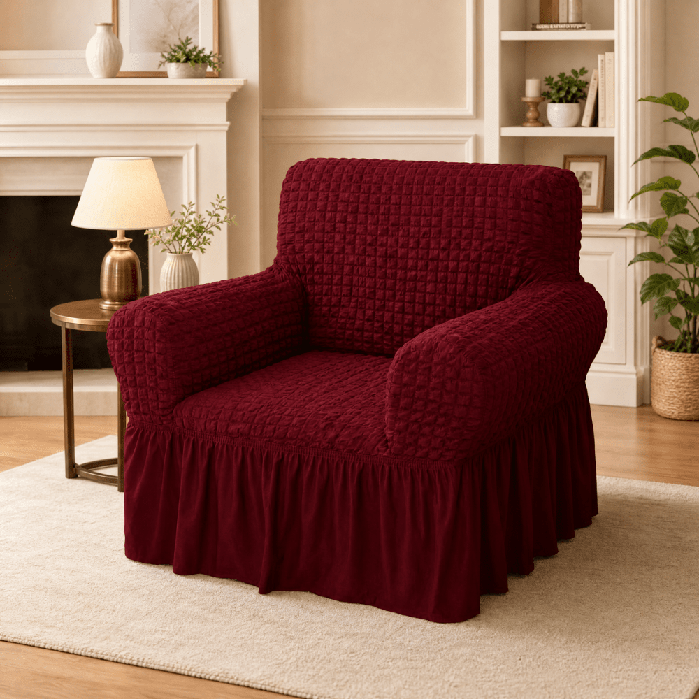 Maroon Bubble Frill Sofa Cover bubble frill sofa cover Great Happy IN 1 Seater 