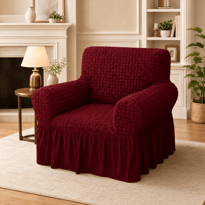 Maroon Bubble Frill Sofa Cover bubble frill sofa cover Great Happy IN 1 Seater 