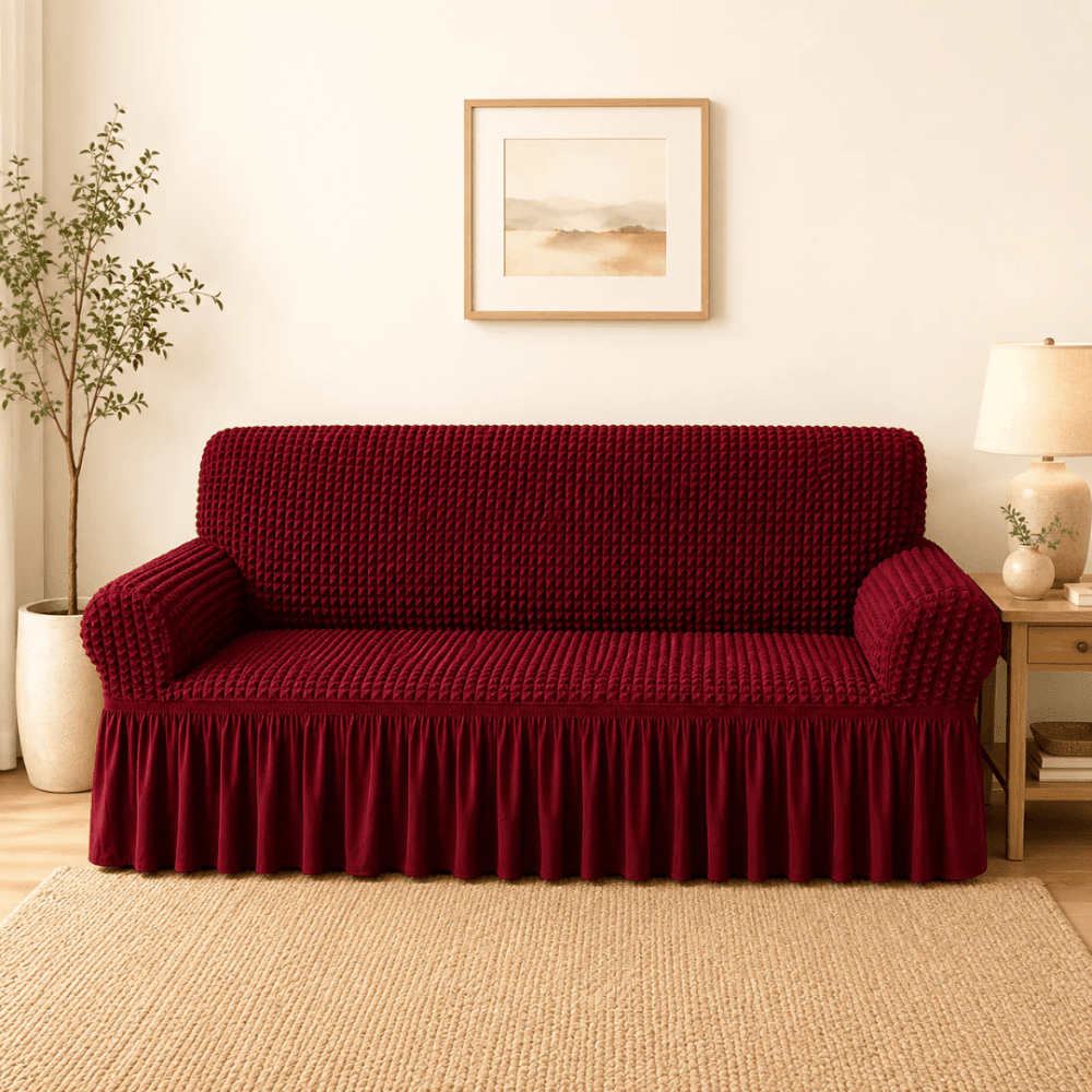 Bubble Frill Sofa Cover bubble frill sofa cover Great Happy IN Maroon Bubblefrill 3 Seater 