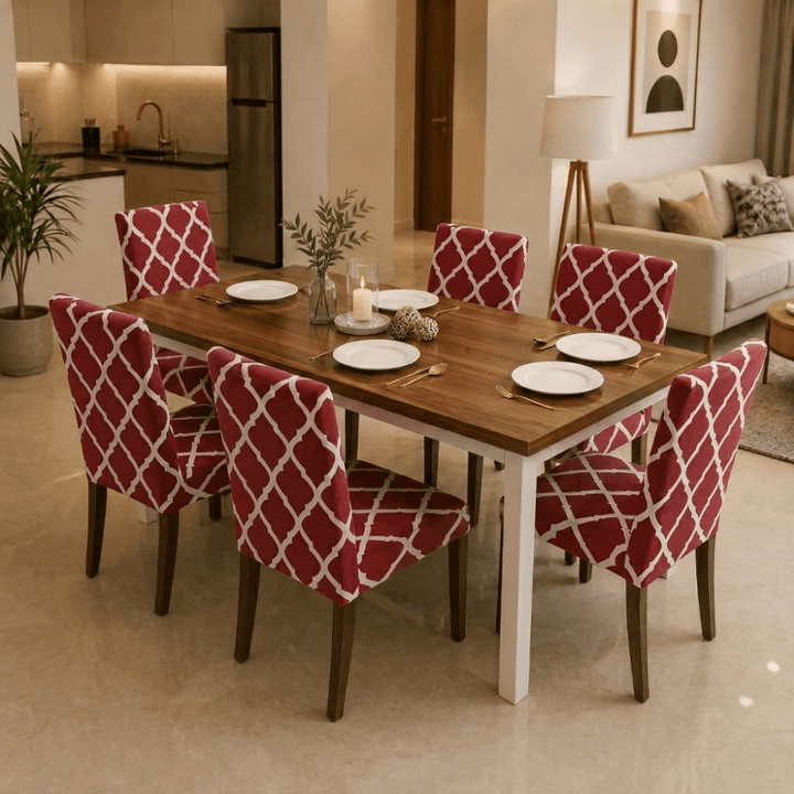 Premium Chair Cover - Stretchable & Elastic Fitted Great Happy IN Maroon Diamond 6 PCS (₹285 per pcs) 