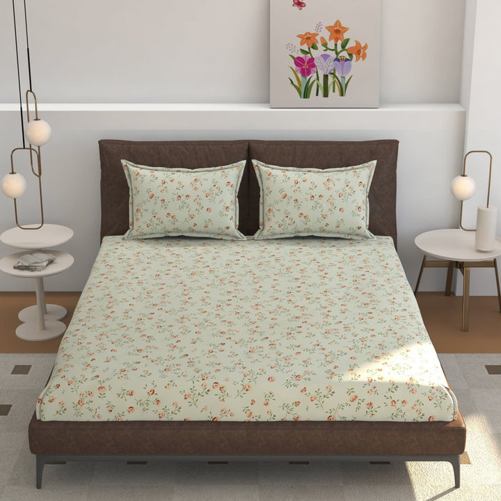 Elastic Fitted Bedsheet (King Size) with 2 Pillow Covers - Buy 2 Get 1 FREE Great Happy IN Mint Blossom KING SIZE 