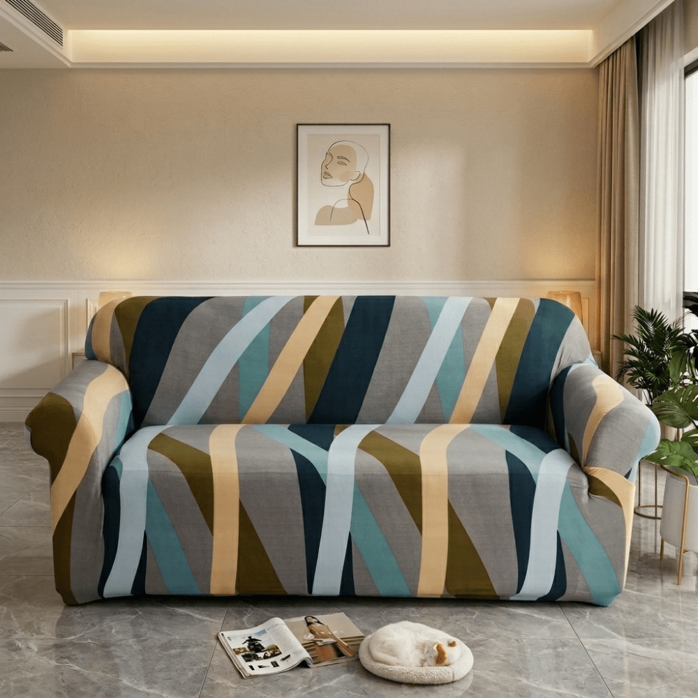 Multi Ripple Elastic Fitted Printed Sofa Cover - Stretchable & Premium Quality