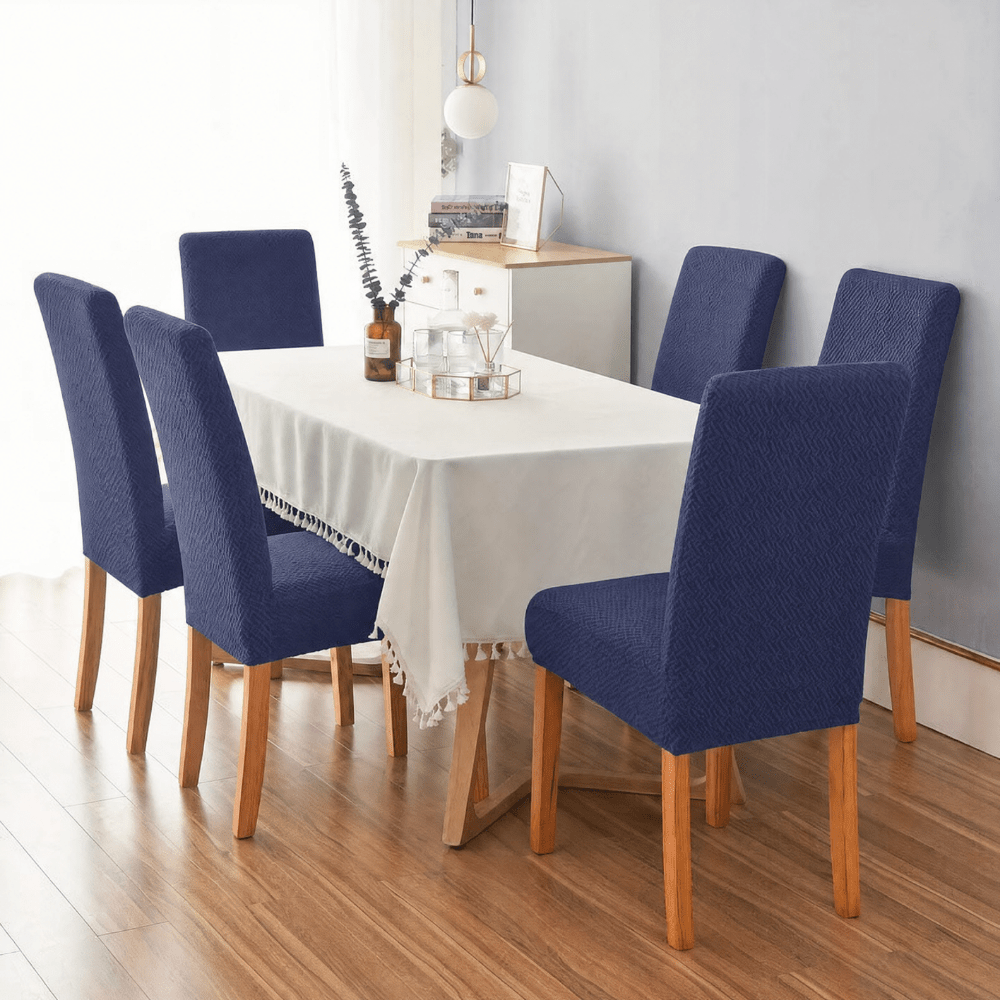 Navy Blue Polar Fleece Premium Chair Cover - Stretchable & Elastic Fitted Great Happy IN 4 PCS - ₹1699 
