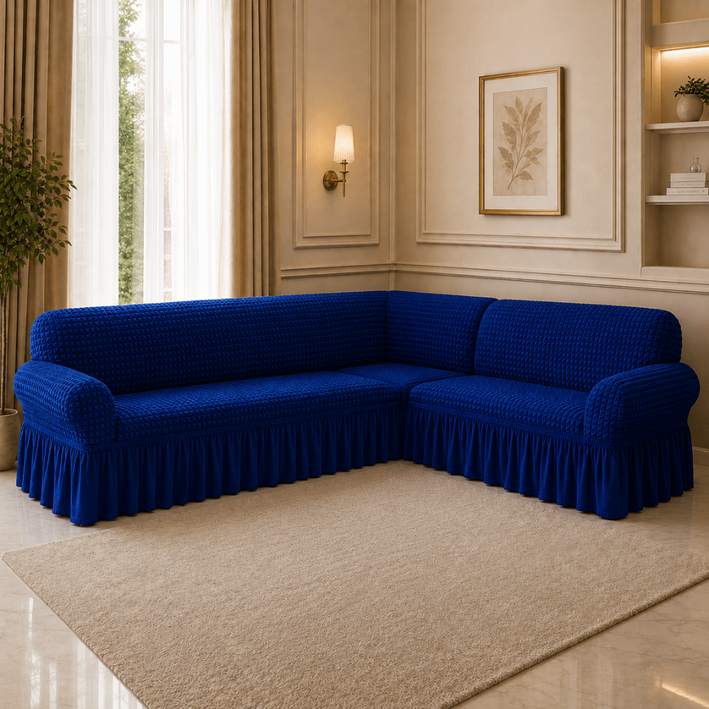 Bubble Frill Sofa Cover bubble frill sofa cover Great Happy IN Navy Bubblefrill 3+2(L SHAPE) 