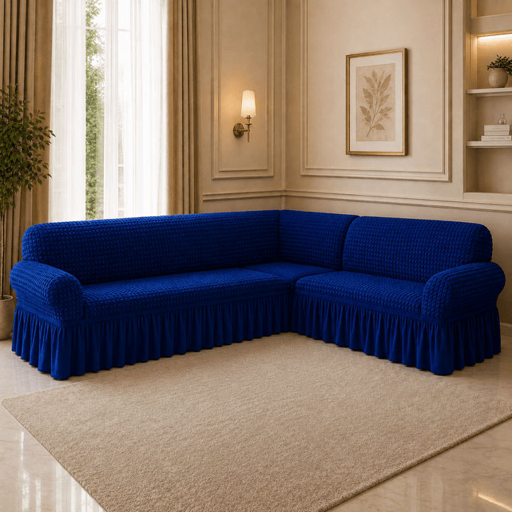 Bubble Frill Sofa Cover bubble frill sofa cover Great Happy IN Navy Bubblefrill 3+2(L SHAPE) 